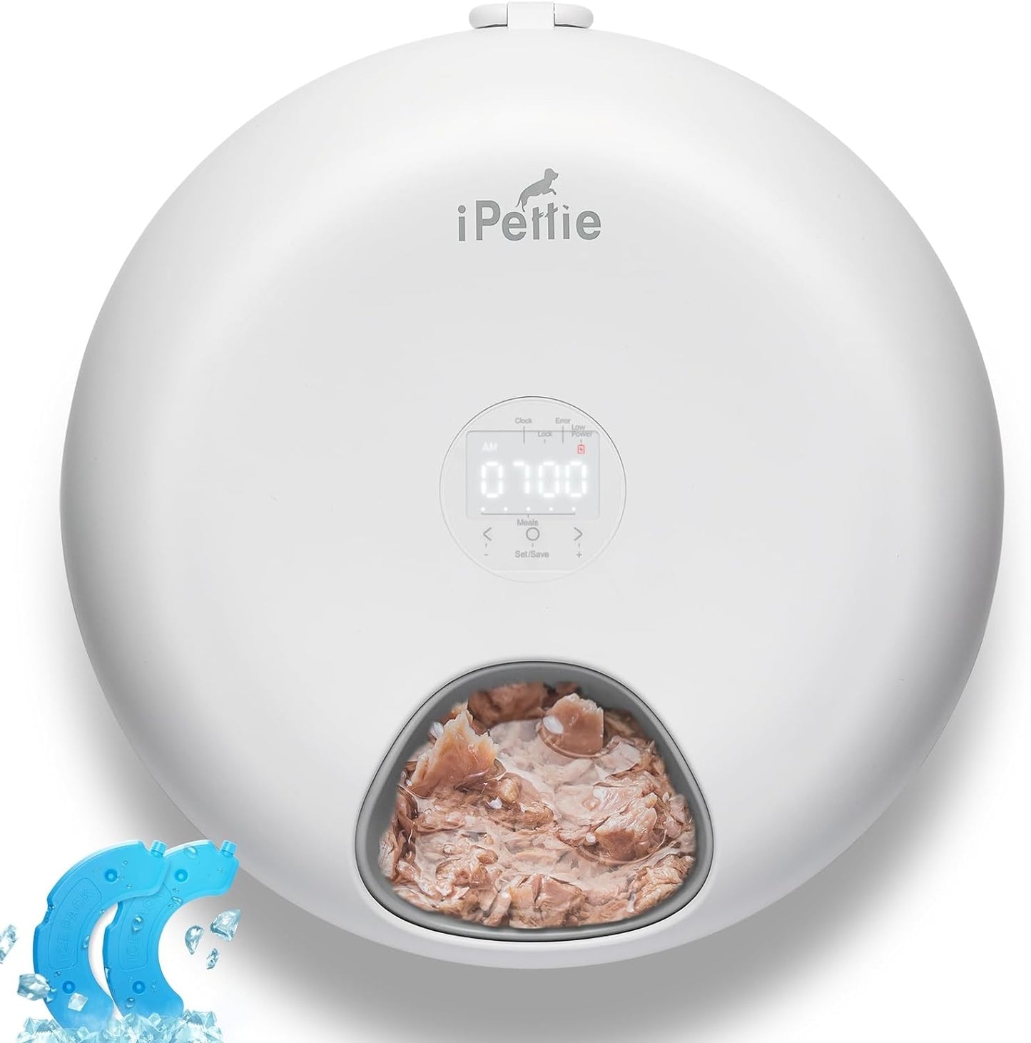 iPettie Donut Frost 6 Meal Cordless Automatic Pet Feeder, Dry & Wet Food Automatic Cat Feeder with Two Ice Packs, Rechargeable Massive Battery, Programmable Timer, Holds 6 x ½ lb. of Food