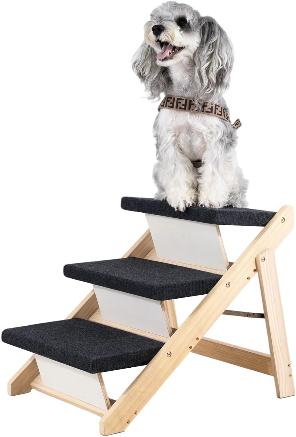 MEWANG Wood Pet Stairs & Ramp for Small/Medium Dogs and Cats, Aging Pets – 3-in-1 Foldable, Portable, Non-Slip Pet Ladder for Tall Beds, Couches,Cars–Holds Up to 220 lbs (24.8" L x 17.2" W x 19.5" H)