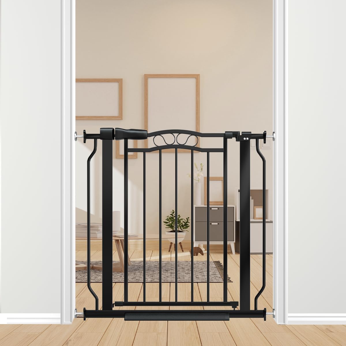 30" Tall Narrow Baby Gate for Doorways No Drill 29.5-33.8" Wide, Auto Close Press Mounted Baby Gate Indoor for Kids, Walk Through Pet Gates for Stairs, Black