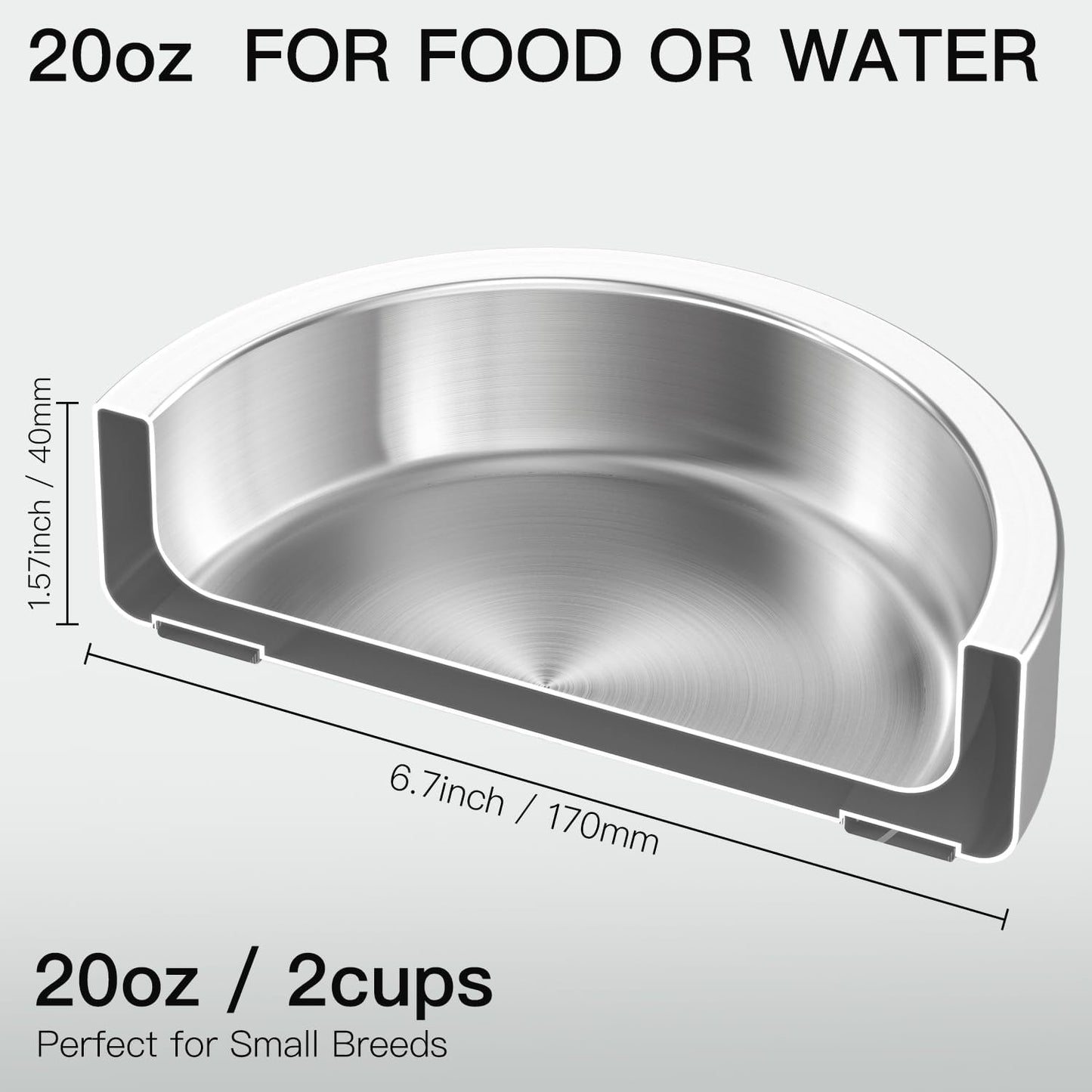 20oz Stainless Steel Cat Food & Water Bowl - Double Walled 304 Stainless Steel Non-Slip Cat Dish | BPA-Free & Dishwasher Safe for Indoor Cats
