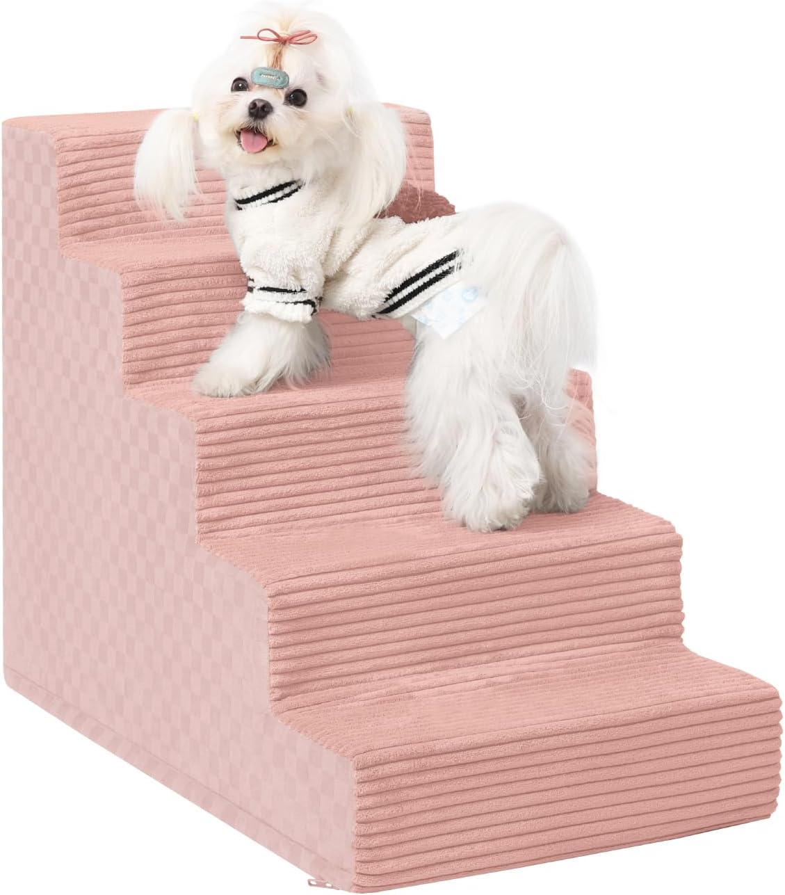 Dog Stairs for Small Dogs,22" H,5-Step Dog Steps for Bed and Couch with High Density Foam,Non-Slip Pet Steps for Doggy and Cat,Pet Stairs with a Washable Cover,Pink