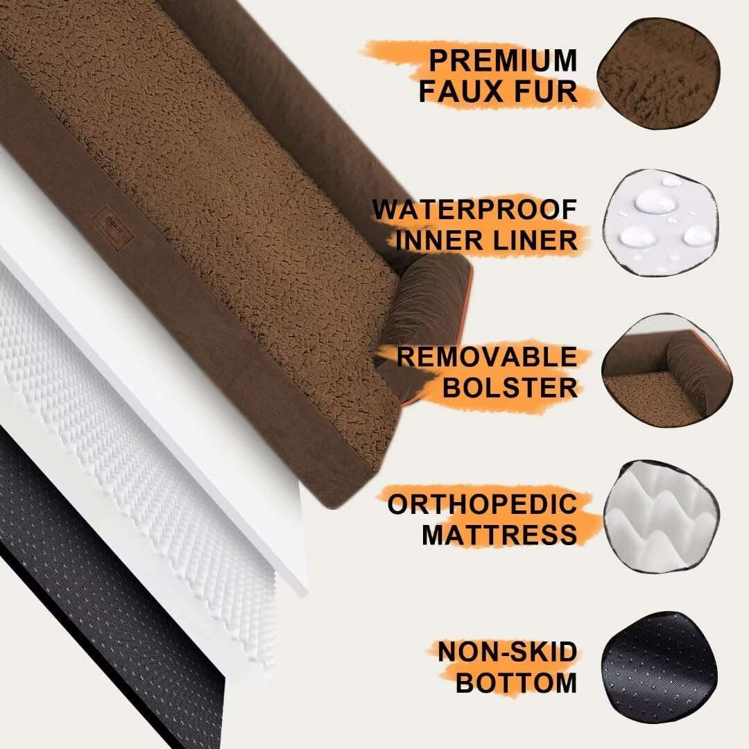 Large Dog Bed Orthopedic Washable - Extra Large XXXLarge Dogs, Orthopedic Coffee Jumbo Dog Bed with Waterproof Cover and Removable Egg Foam, Couch Bed Bolster
