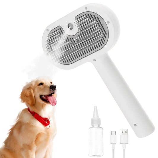 Cat Steam Brush-3 in 1 Pet Brush,Dog Shedding Tool Self Cleaning Pet Spray Depilation Comb with Release Button,Dog Steam Brushs,Cat Grooming Supplies for Long Short Haireds