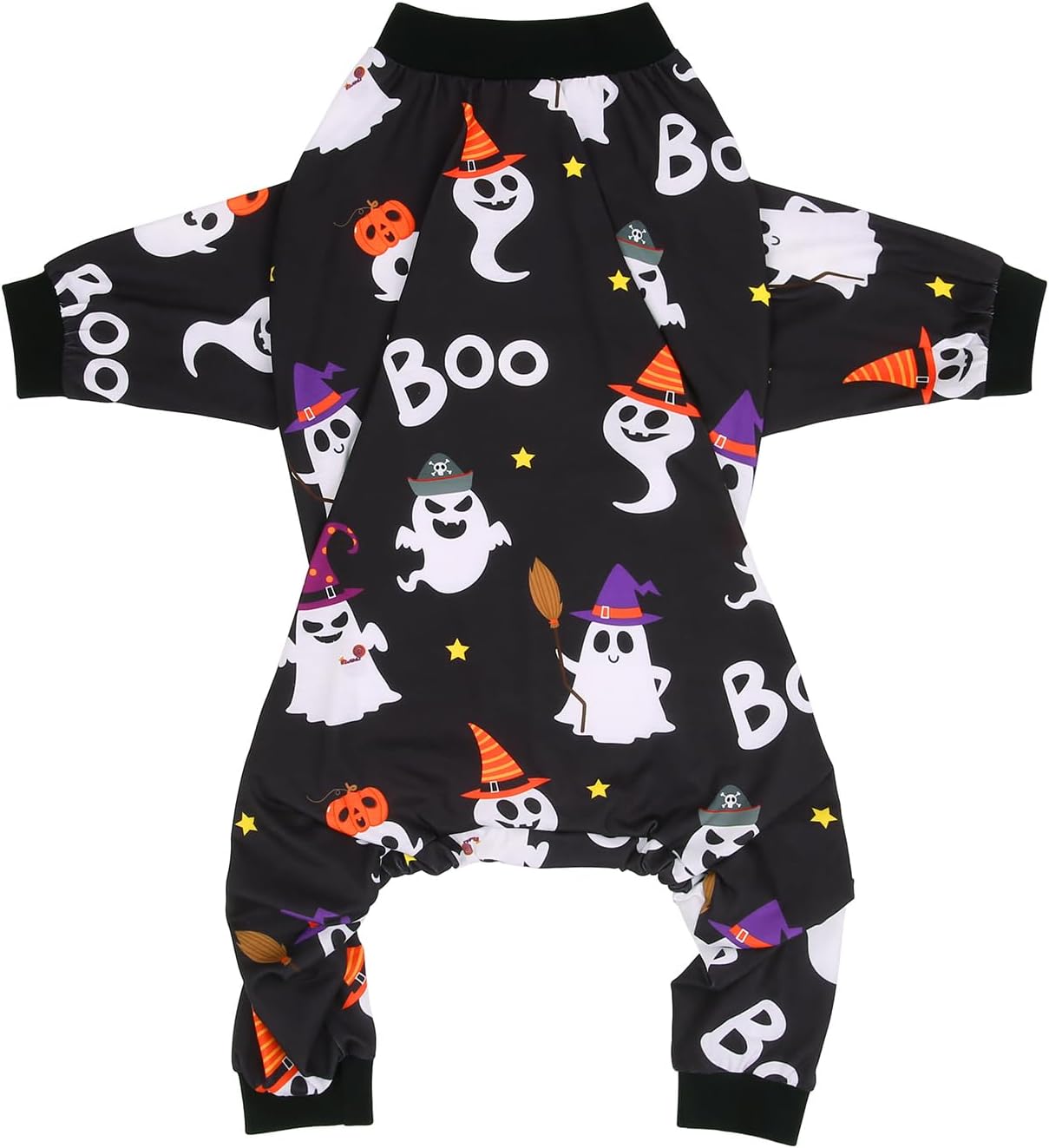 HDE Dog Pajamas One Piece Jammies Jumpsuit Pet Clothes Outfit Stretchy Lightweight Comfy Shirt Pjs for M-3XL Dogs Cute Ghosts - XL