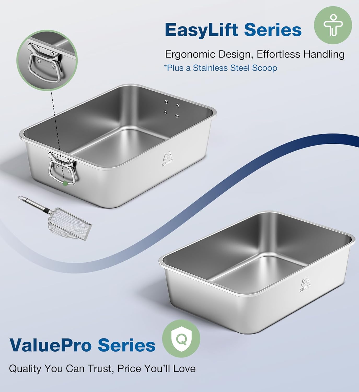 Stainless Steel Litter Box, Large Metal Cat Litter Box with High Sided for Big and Small Cats, Kitty Litter Boxes, Non-Stick, Easy to Clean, Odor-Free, Cat Toilet，Litterbox