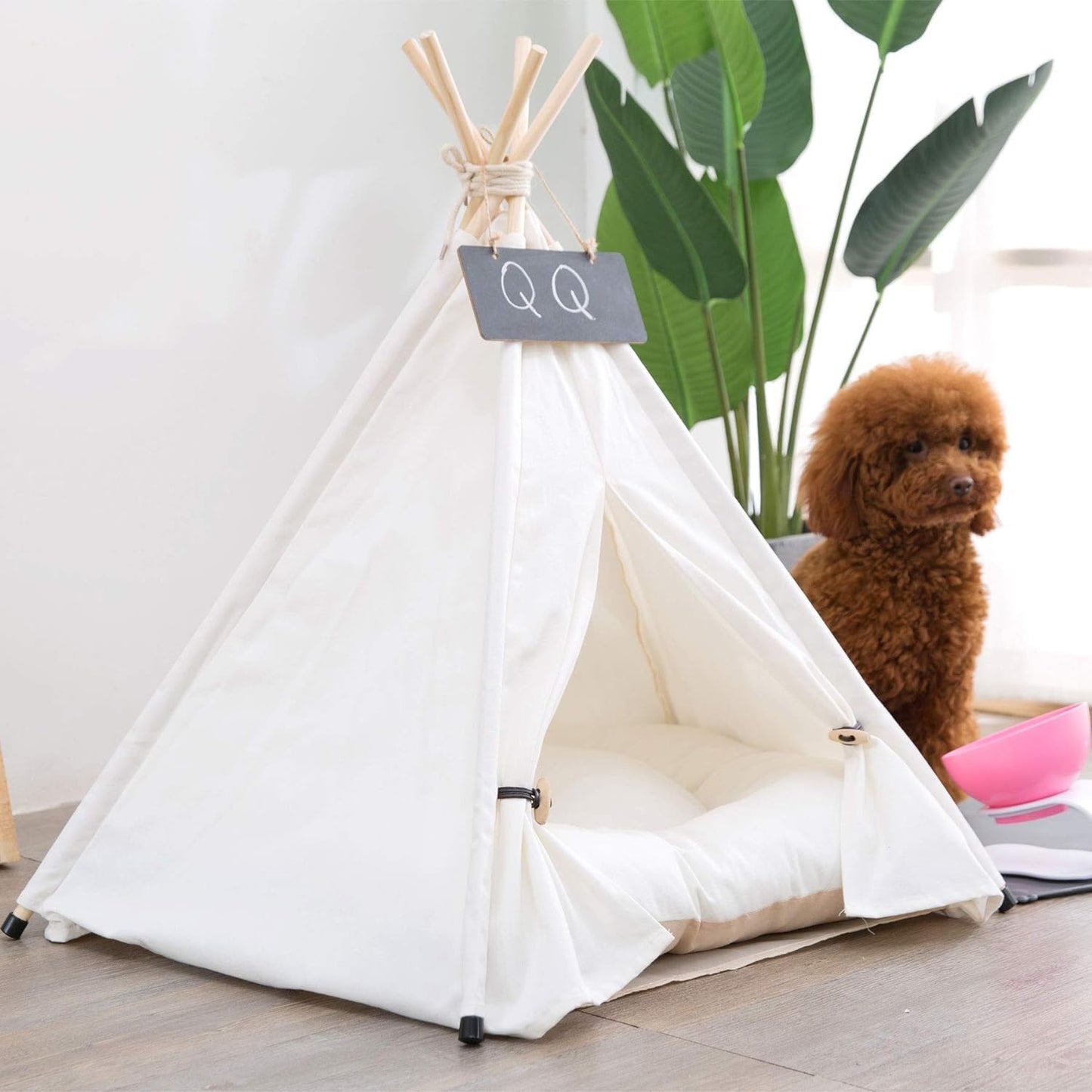 Pet Teepee Dog & Puppy Cat Tents Tipi Bed Portable Houses with Thick Cushion for Pets Up to 15lbs