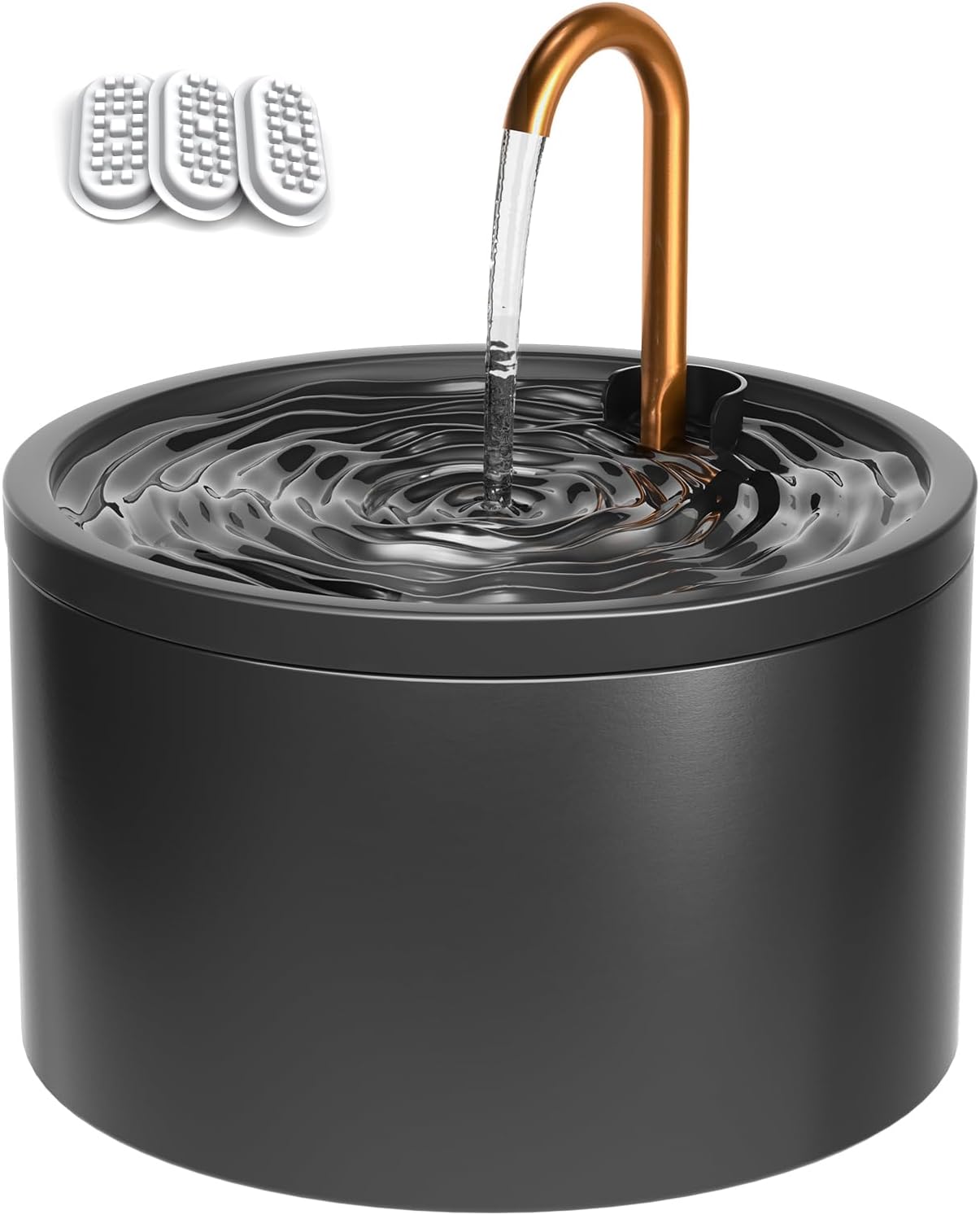 DOOOB Ceramic Cat Water Fountain, 2.1L/71oz Ceramic Cat Fountain, Automatic Ceramic Water Fountain for Cats, Pet Water Fountain with Ultra-Quiet Pump and 3 Filters & 3 Sponges (Black)