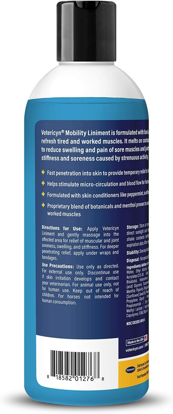 Vetericyn Mobility Equine Liniment for Fast-Acting Relief of Muscles and Joints – Menthol-Based Topical Analgesic for Horses – 16 Ounces