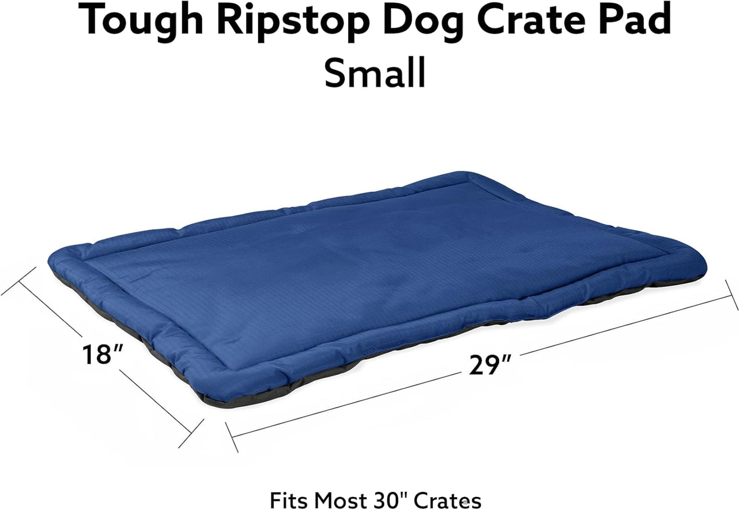 K9 Ballistics Tough Ripstop Dog Crate Pad - Durable & Machine Washable with Non-Skid Bottom and 120-Day Warranty, Fits 30" Wire Crates - Small, Blue Quartz