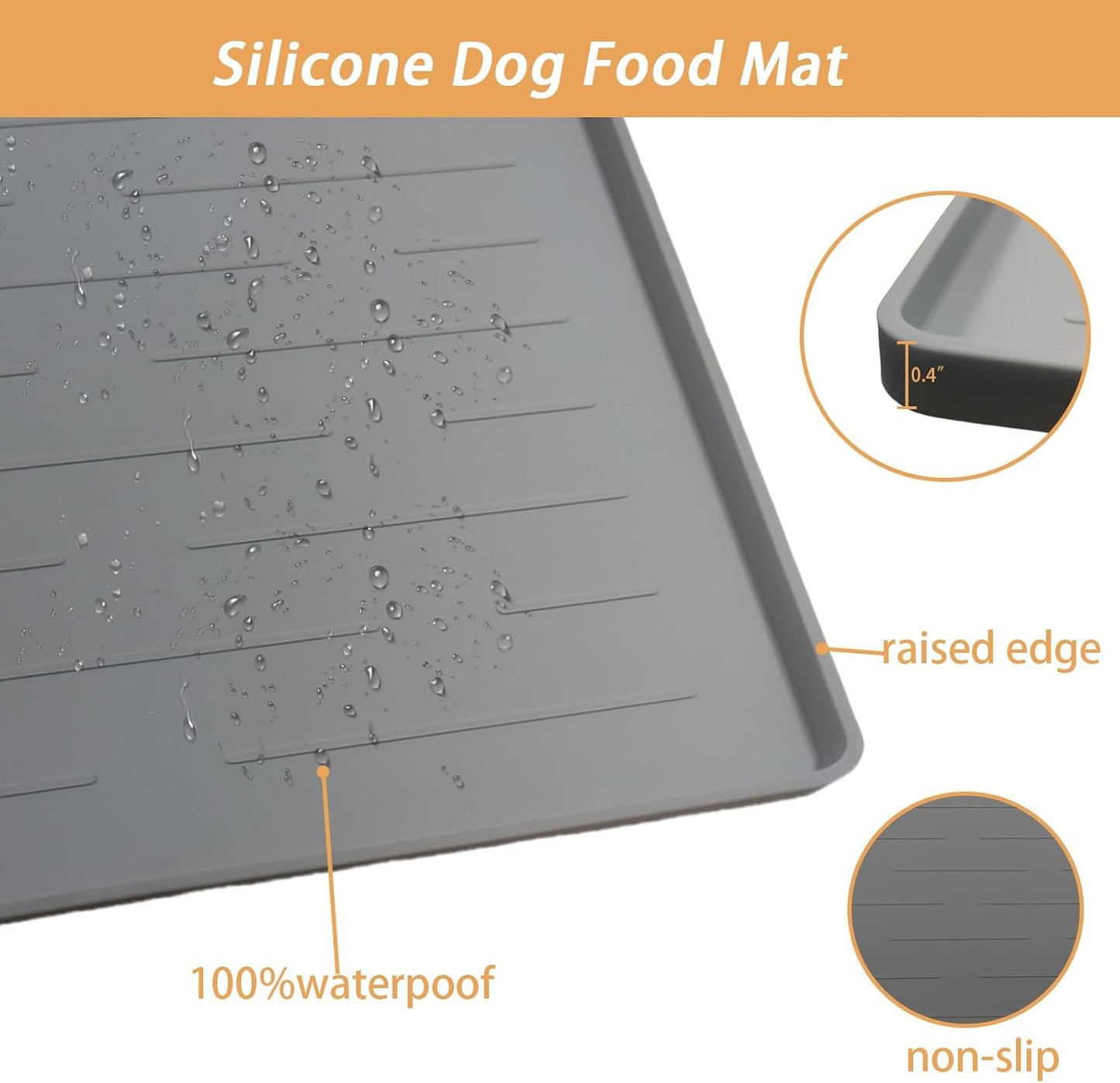 24" x 16" Dog Food Mat, Silicone Pet Mats for Food and Water, Nonslip Pet Feeding Mats for Floors, Dog Cat Bowl Mat with Raised Edges, Black