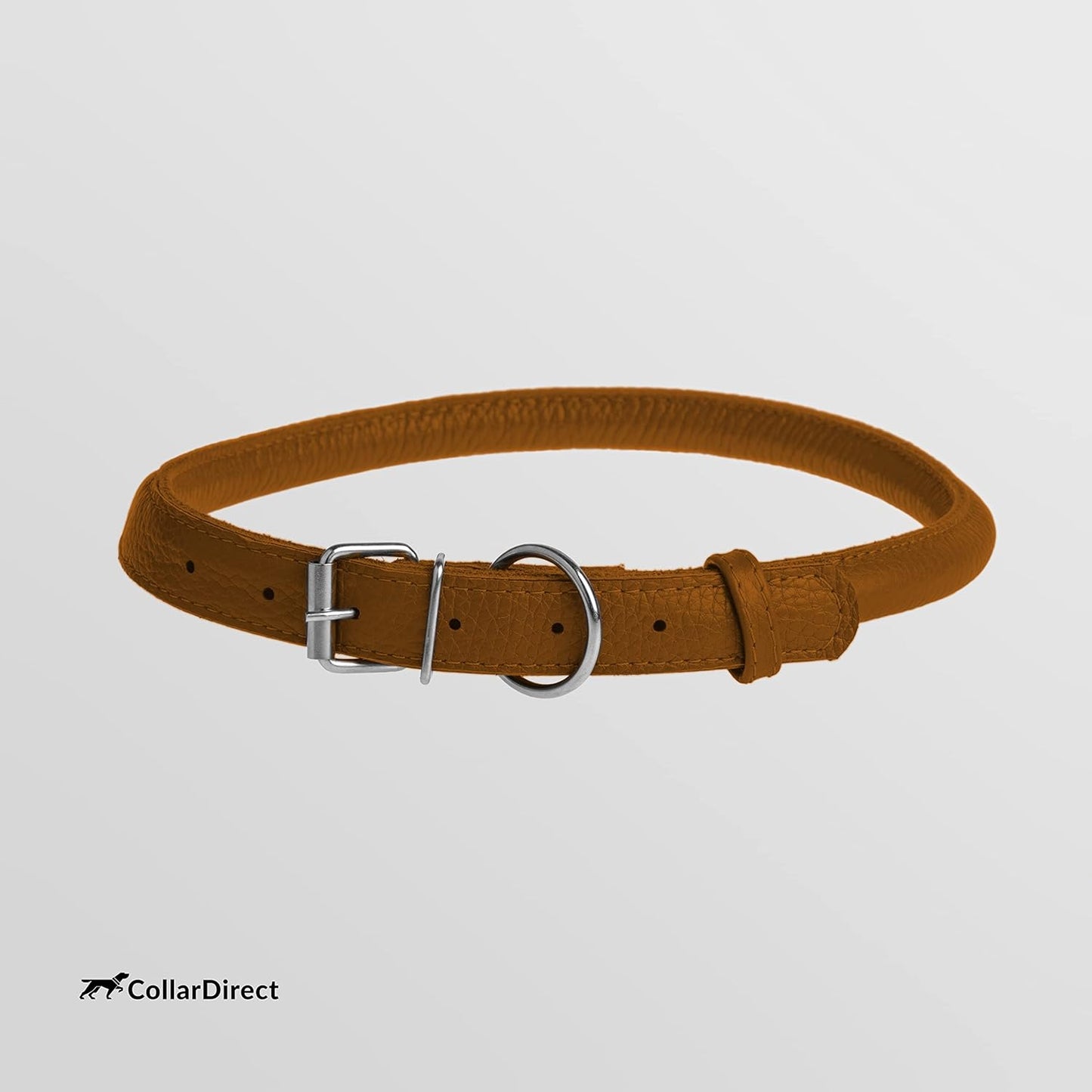 CollarDirect Rolled Leather Dog Collar, Soft Padded Round Puppy Collar, Handmade Genuine Leather Collar Dog Small Large Cat Collars 13 Colors (13-16 Inch, Cinnamon Textured)
