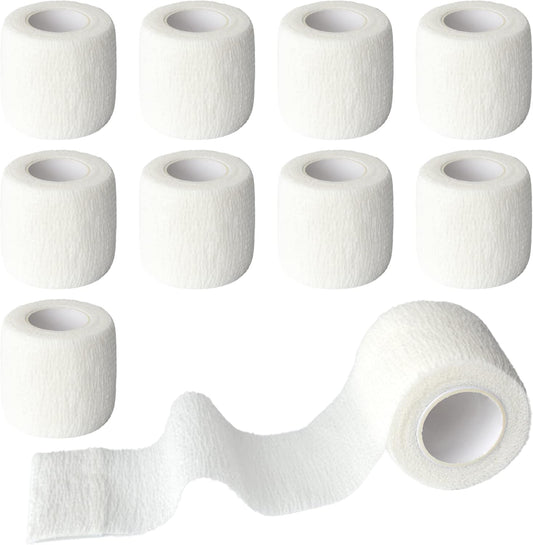 9 Pack 2" x 5 Yards Self Adhesive Bandage Wrap Self Stick Wrap for Ankle, Wrist, Finger, Sports, Breathable Cohesive Vet Tape for Pets (White)