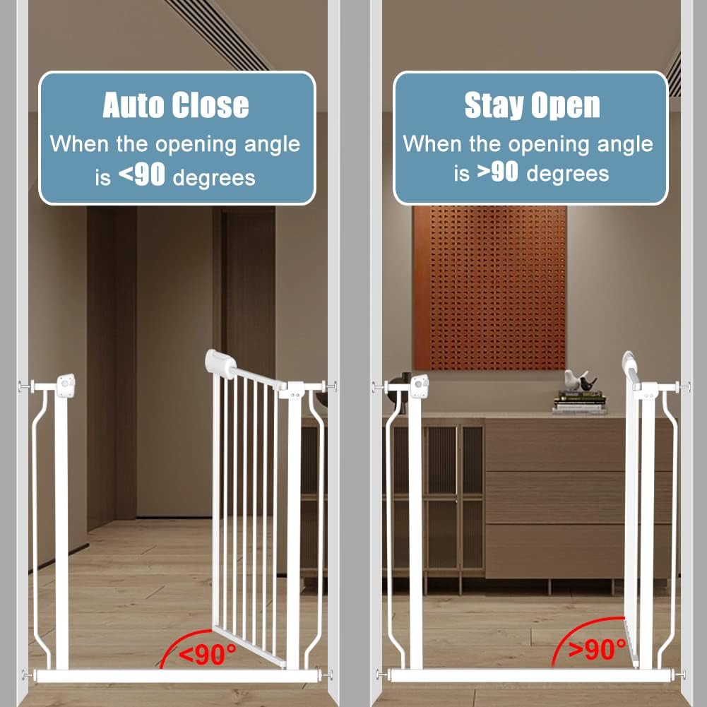 Extra Wide Baby Gate 34-38.5 Inch Wide with Pressure Mounted Extention Kit Walk Through Pet Gate Safety Child Gate for Stairs Doorways Kitchen Living Room