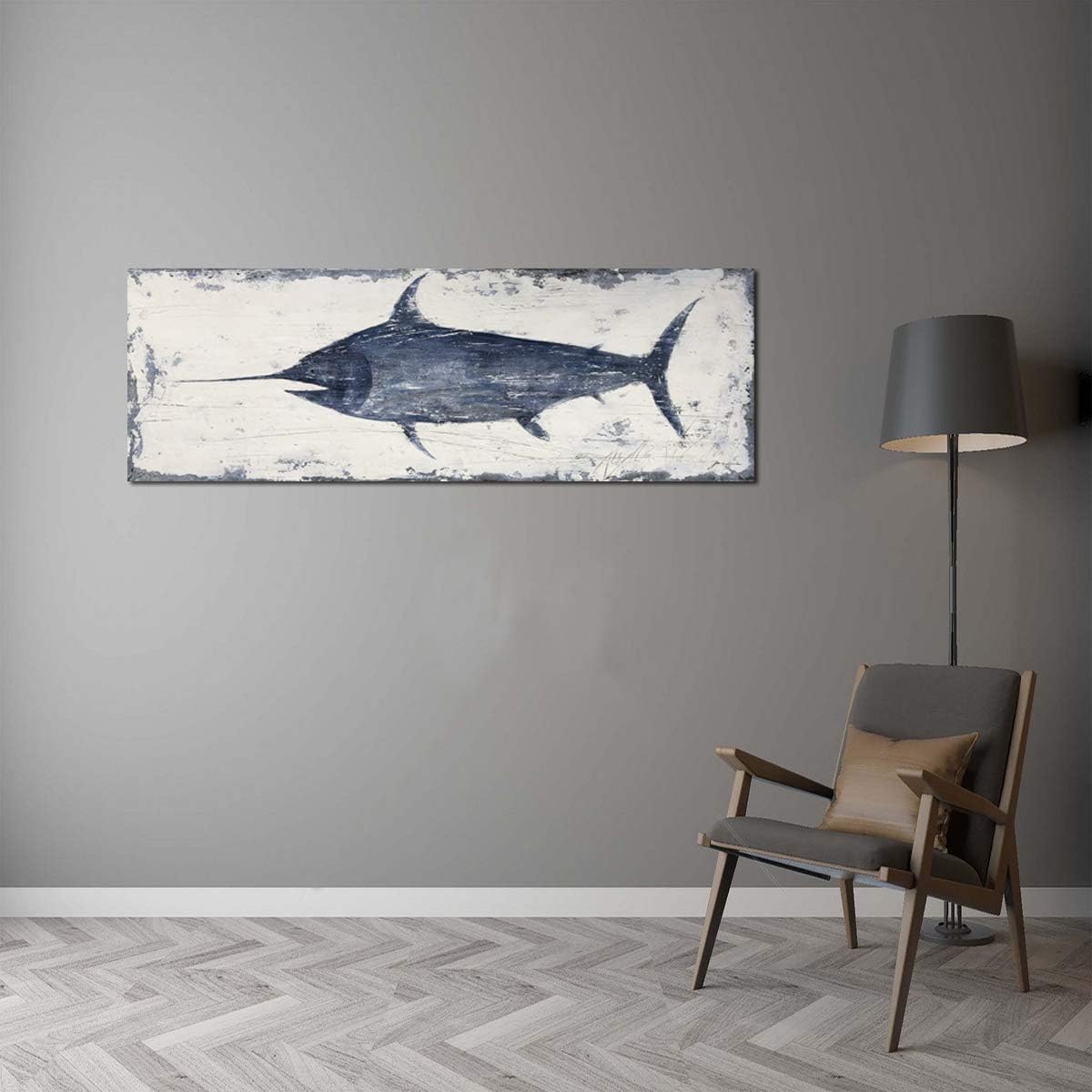 Yihui Arts Fish Canvas Art Wall Decor Blue Marlin Bursts Pictures for Living Room Contemporary Paintings Artwork House Decor