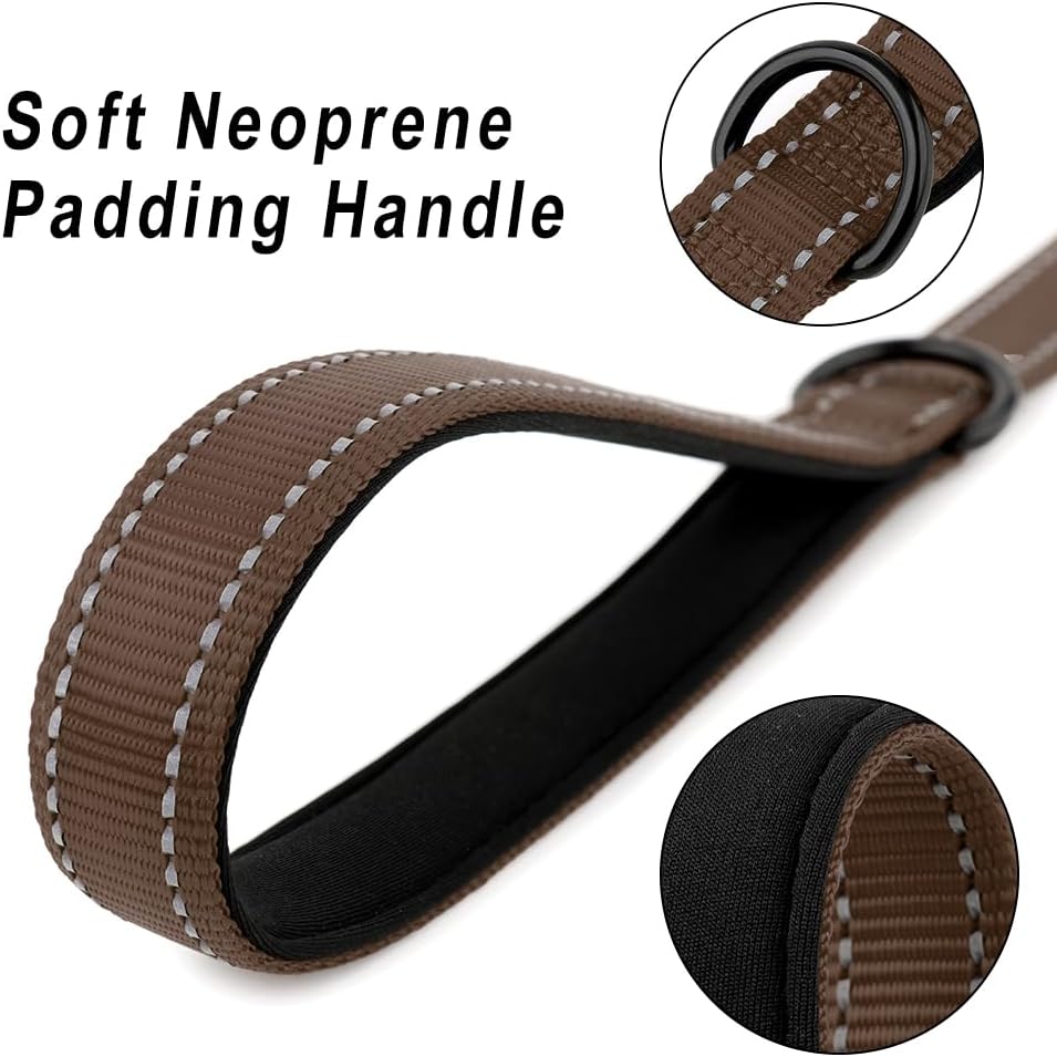 PLUTUS PET Short Training Dog Leash with Padded Handle for Medium Large Dogs,18 Inch Heavy Duty Strong Traffic Leash with Carabiner Clip for Climbing Walking or Guiding Blind(18”，Chocolate)