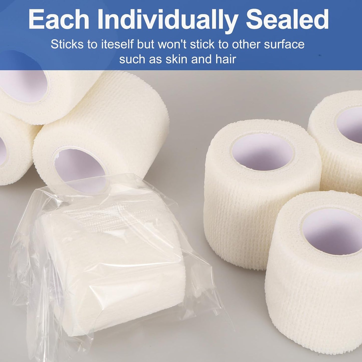 24 Pack White Self Adhesive Bandage, 2” x 5 Yards Medical Wrap, Cohesive Bandage Wrap, White Tape Baseball, Self Stick Bandage Tpae, First Aid Gauze for Ankle, Leg, Arm