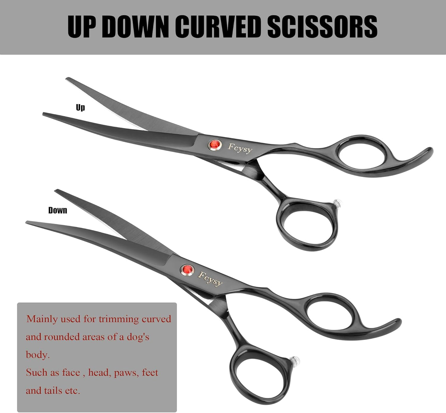 Dog Grooming Scissors Kit, Fcysy Professional Pet Hair Cutting Shears Set with Curved & Straight Blades Scissors Thinning Shears– Stainless Steel Grooming Tools for Dogs & Cats at Home