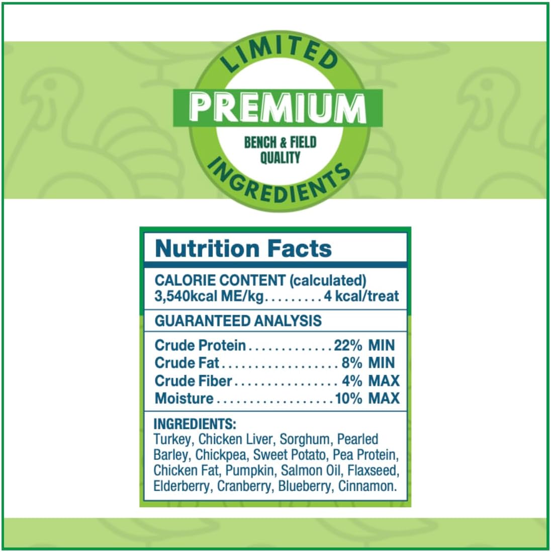 Bench & Field Holistic Natural Turkey & Triple Berry Dog Treats | Crunchy Bone-Shaped Bites | Antioxidant Blend, 10-Ounce Bottle