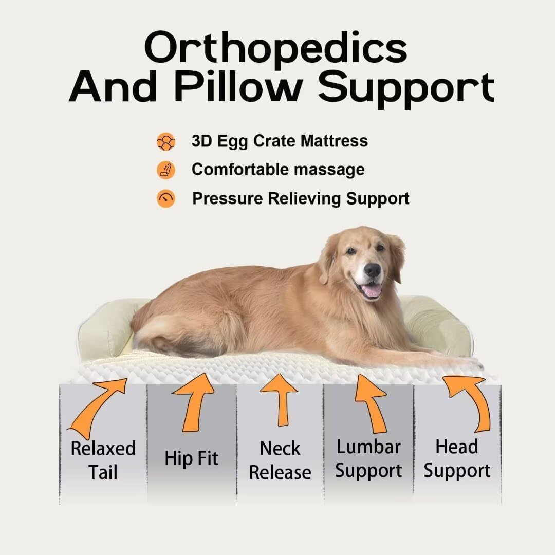 Extra Large Dog Bed-Orthopedic Waterproof XL Dog Bed for XLarge Extra Big Dogs - Foam Couch Sofa Washable with Removable Cover-Beige