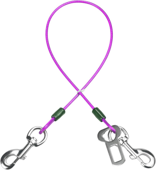 Dog Seat Belt Harness for Car,Dog Seatbelt of Coated Wire Leash Safety Restraint,No Chew Tether Cable Vehicle,Double Clips & Latch(Purple, 16 inch/40 CM)