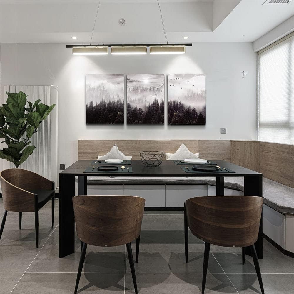 Large Size Canvas Wall Art For Living Room Boho Wall Decor For Bedroom Wall Decorations For Office Foggy Forest Trees Wall Paintings Scenery Wall Pictures Artwork Home Decoration 20" X 28" 3 Piece