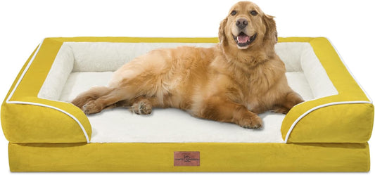 Comfort Expression Orthopedic XL Dog Beds, Waterproof Extra Large Dog Bed with Bolster, Washable Dogs Bed Sofa with Removable Cover & Non-Slip Bottom(X-Large,Spicy Mustard)