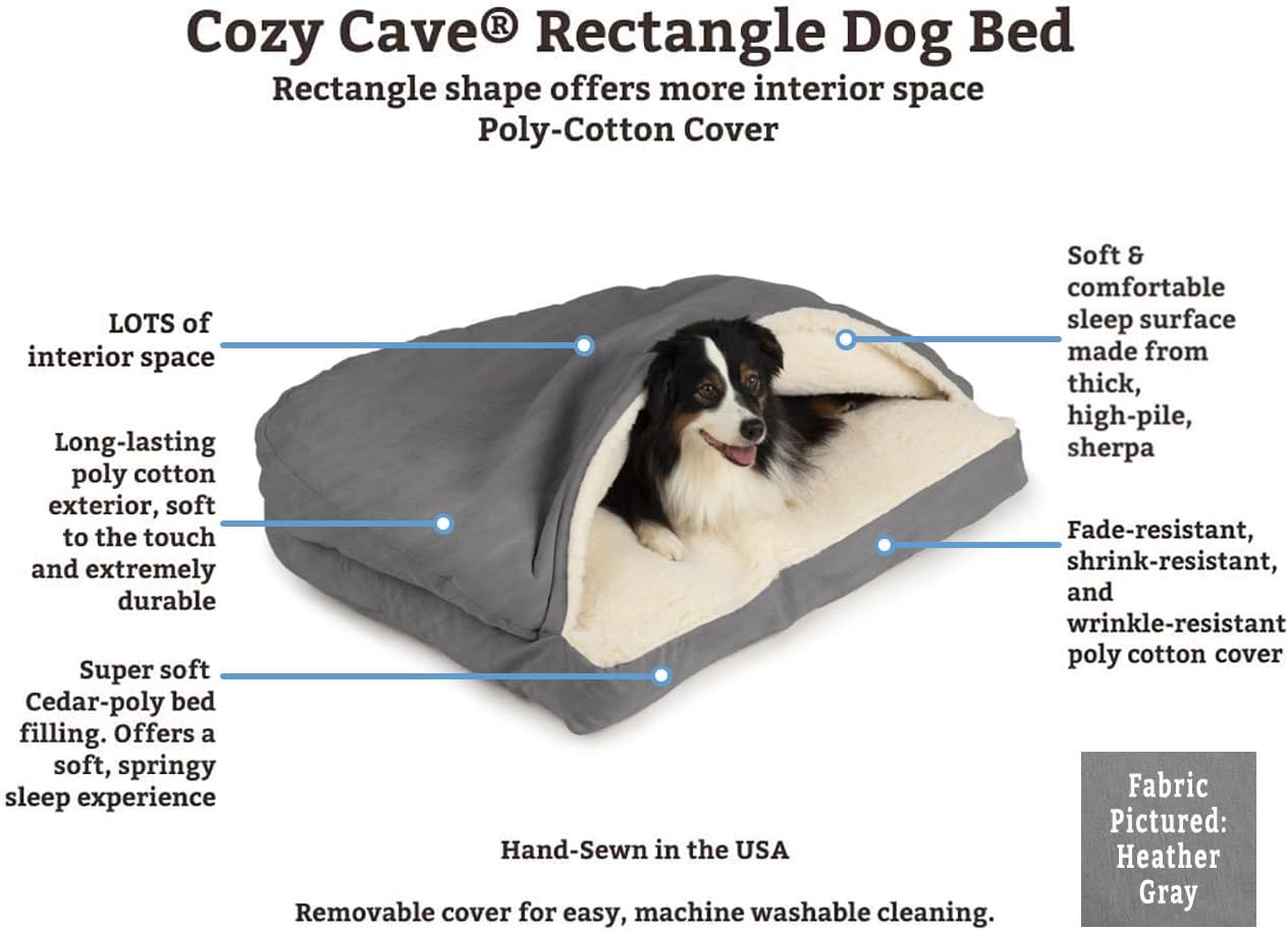 Snoozer Rectangle Cozy Cave Dog Bed - Indoor Dog Bed with Cover Cave, Covered Calming Burrow for Small & Medium Sized Pets with Blanket Attached, Enclosed, Washable - Medium, Khaki