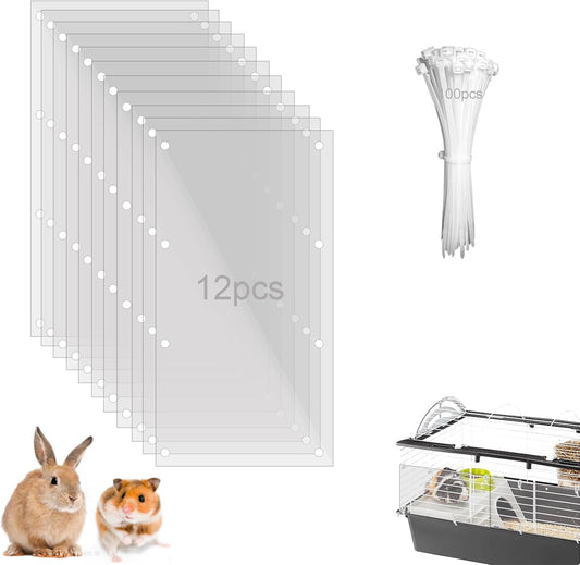 Pet Cage Liner Protection, Rabbit Cage Plastic Panels, 12 PCS Cage Urine Guard for Rabbit, Guinea Pig, Hamster, Hedgehog, Chinchilla, Ferret, Bunny - Transparent, 11.8"x5.9"
