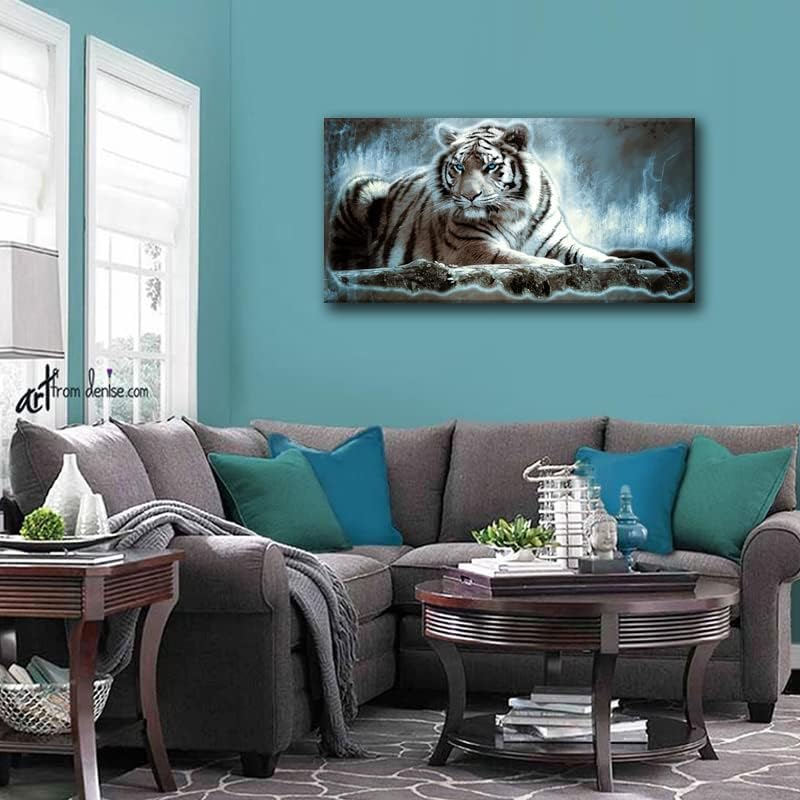 Yxbhhym Large Animals Canvas Wall Art Tiger Wall Picture Animals Prints Poster Painting White Tiger Artwork for wall Bedroom Living Room Décor Home Decorations Office Wall Decor Framed -24x48inches