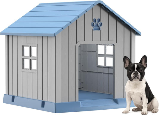 DRATO Dog House Indoor Outdoor for Small to Large Sized Dogs Indoor Outdoor Doghouse Puppy Shelter with Elevated Floor, Easy to Assemble (Blue, 31Inch(31.18 * 33.7 * 32.52))