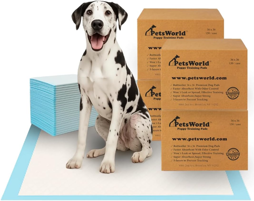 PETSWORLD Giant Dog Potty Pads, Odor-Eliminating, 36" x 36", Ultra Absorbent 5-Layer Leak-Proof Training Pads for Dogs & Cats (36x36, 400 Count)