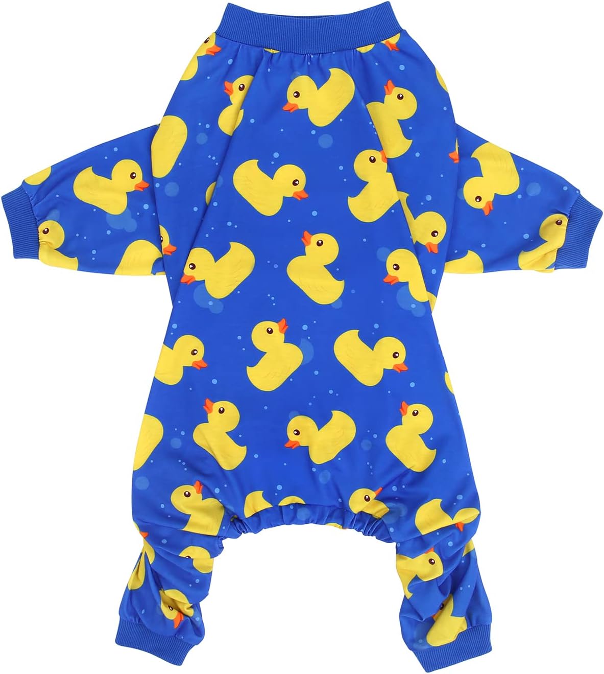HDE Dog Pajamas One Piece Jammies Jumpsuit Pet Clothes Outfit Stretchy Lightweight Comfy Shirt Pjs for M-3XL Dogs Ducks Blue - M