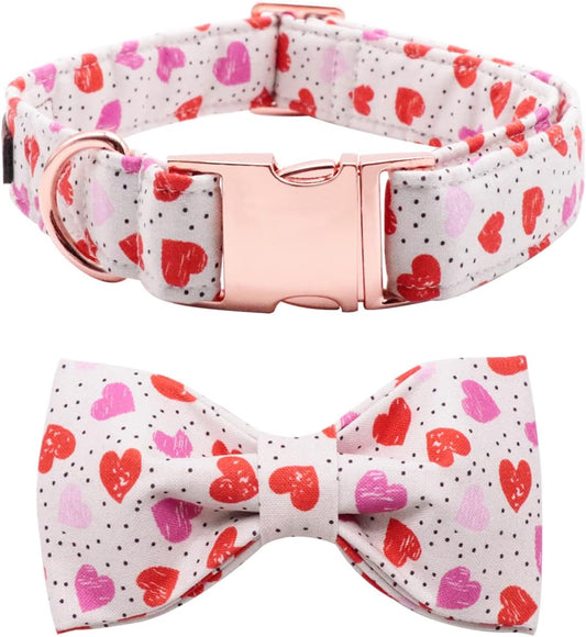 Lionet Paws Valentines Day Dog Collar with Bowtie, Dog Bowtie Collar with Metal Buckle for Dogs, Adjustable Comfortable Dog Collar Girl Boy Gift, L, Neck 16-24 in
