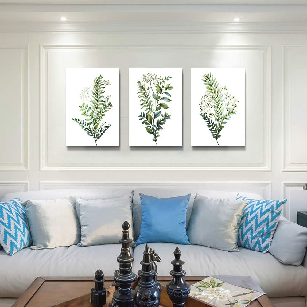3 Pieces Framed Wall Art for Living Room Bathroom Wall Decorations Kitchen Wall decor Canvas Print decor modern Simple Bedroom Home Decoration Green leaves Poster wall paintings