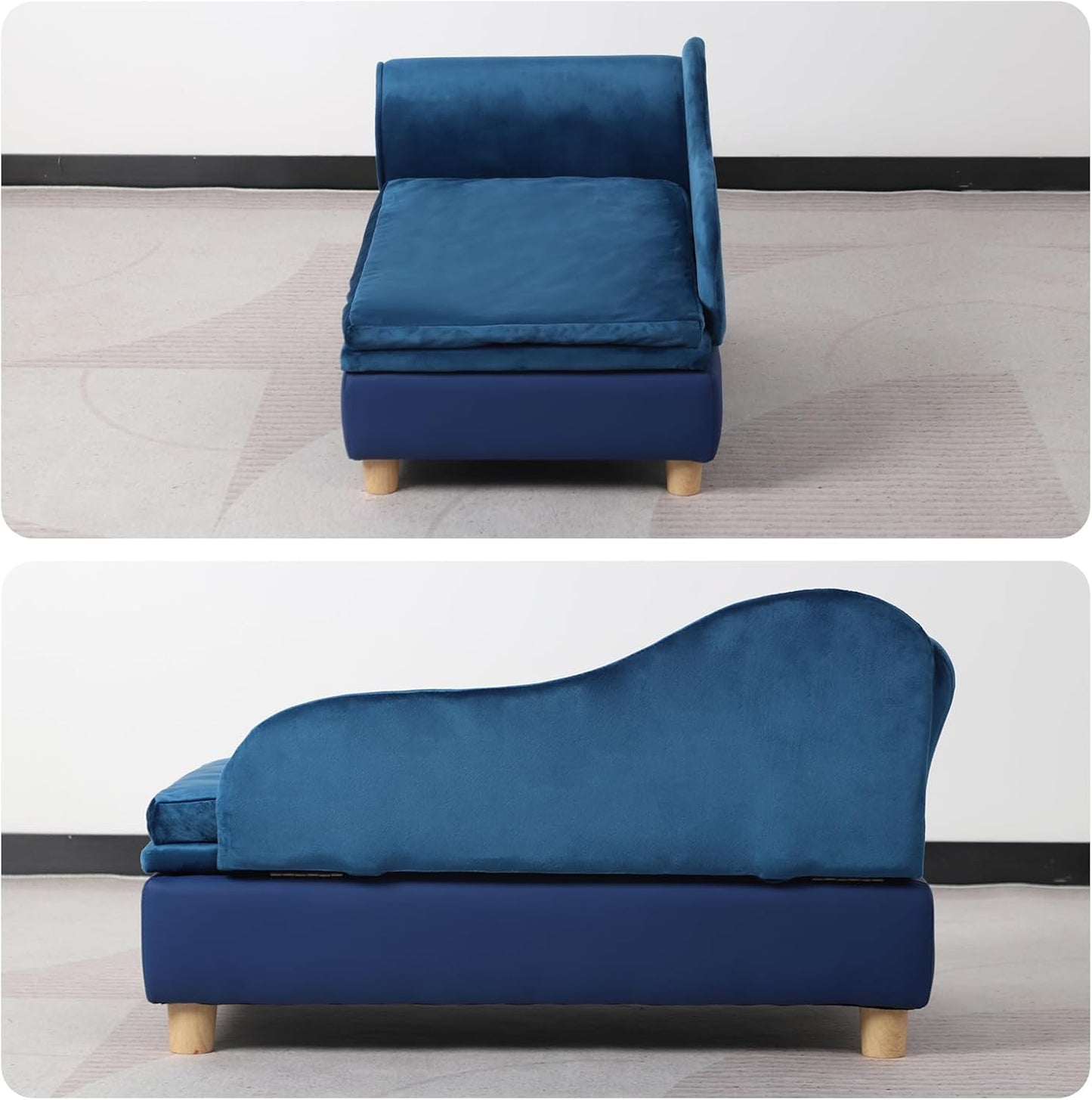 Pet Bed Sofa, Puppy Bed with Storage, Small Dog Couch with Removable & Washable Cushion, Comfy Pet Couch Bed for Cats & Puppy (Blue)