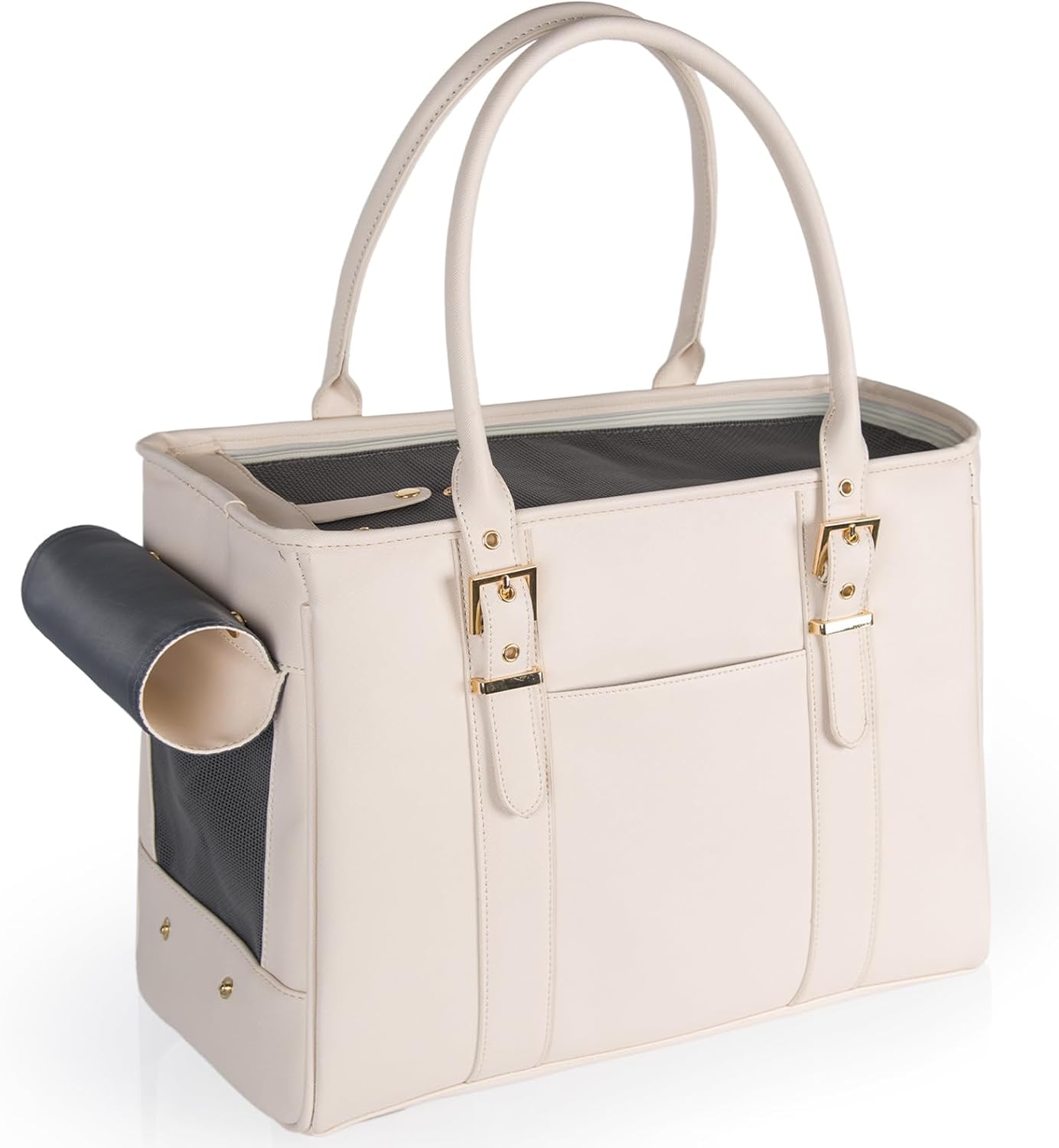 Fashion Pet Carrier Dog Purse Cat Bag Soft-Sided Carriers Travel Airline Approved, Stylish Leather Tote Handbag for Small Animal Puppy Kitten (White)