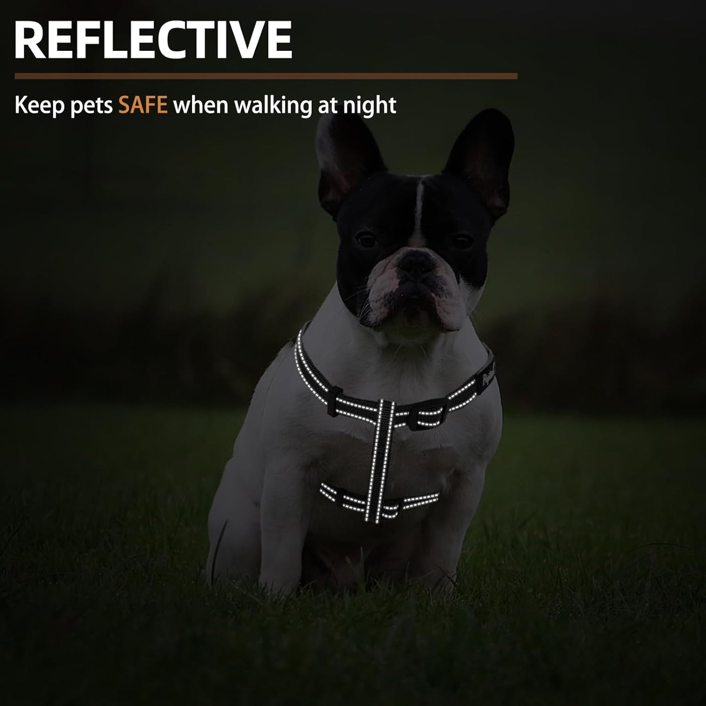 PUPTECK No Pull Dog Harness Soft Adjustable Basic Nylon Step in Puppy Vest Outdoor Walking with ID Tag, Reflecive Black, S