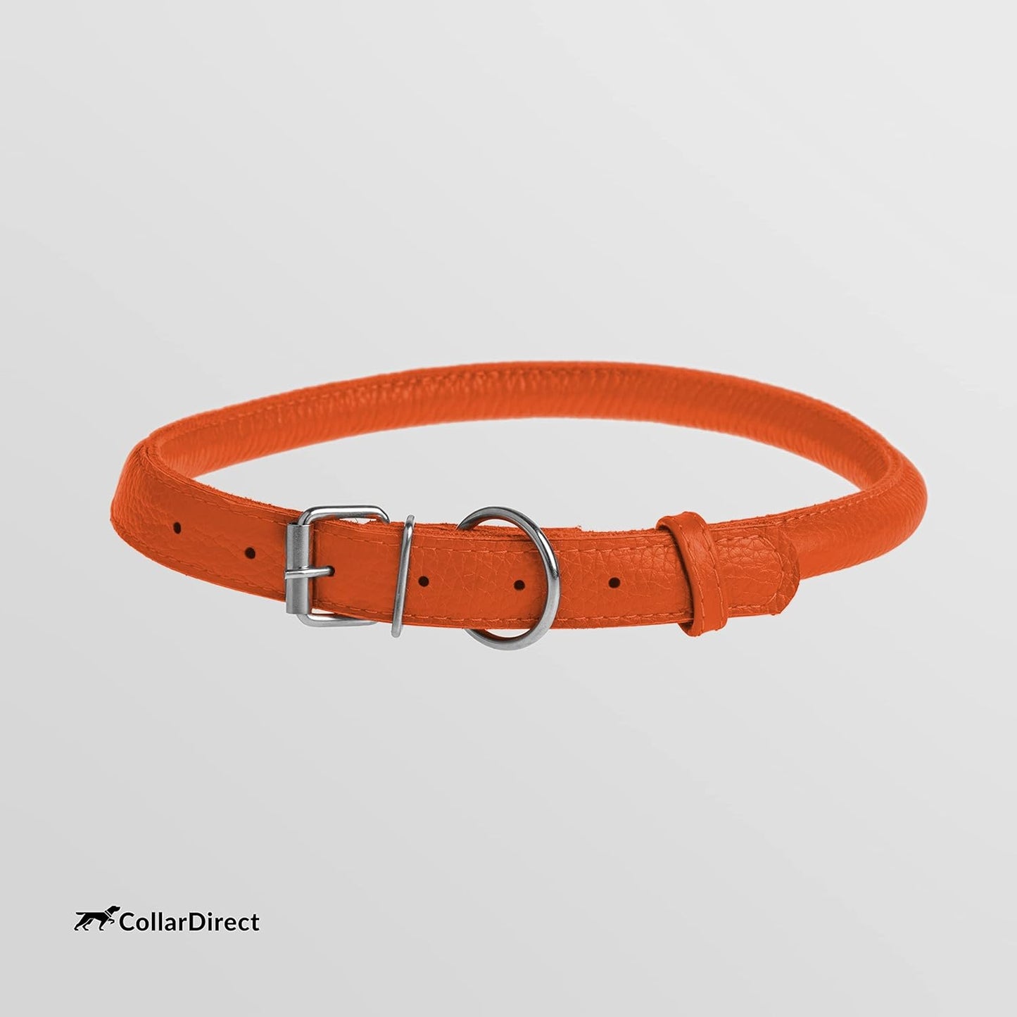 CollarDirect Rolled Leather Dog Collar, Soft Padded Round Puppy Collar, Handmade Genuine Leather Collar Dog Small Large Cat Collars 13 Colors (8-11 Inch, Orange Textured)