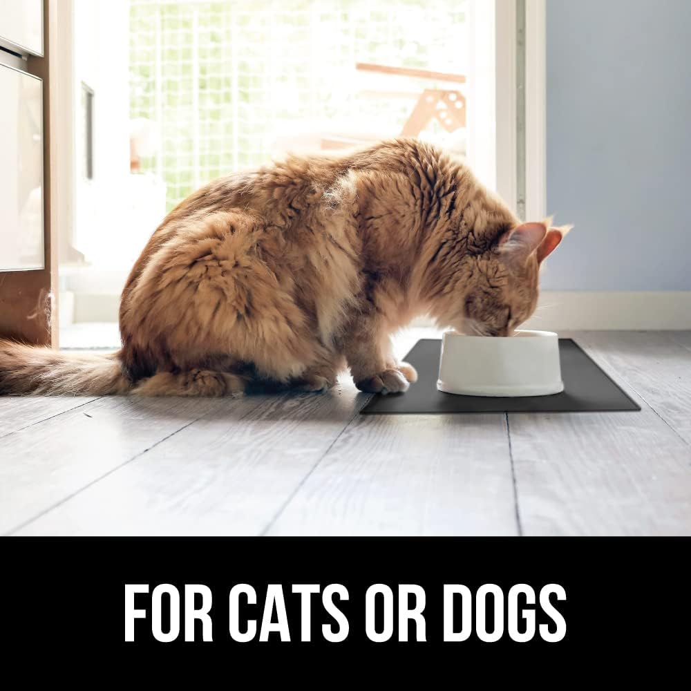 GORILLA GRIP 100% Waterproof Raised Edge BPA Free Silicone Pet Feeding Mat, Dog Cat Food Mats Contain Spills Protects Floors, Placemats for Cats and Dogs Water Bowl, Pets Accessories 32x24 Charcoal