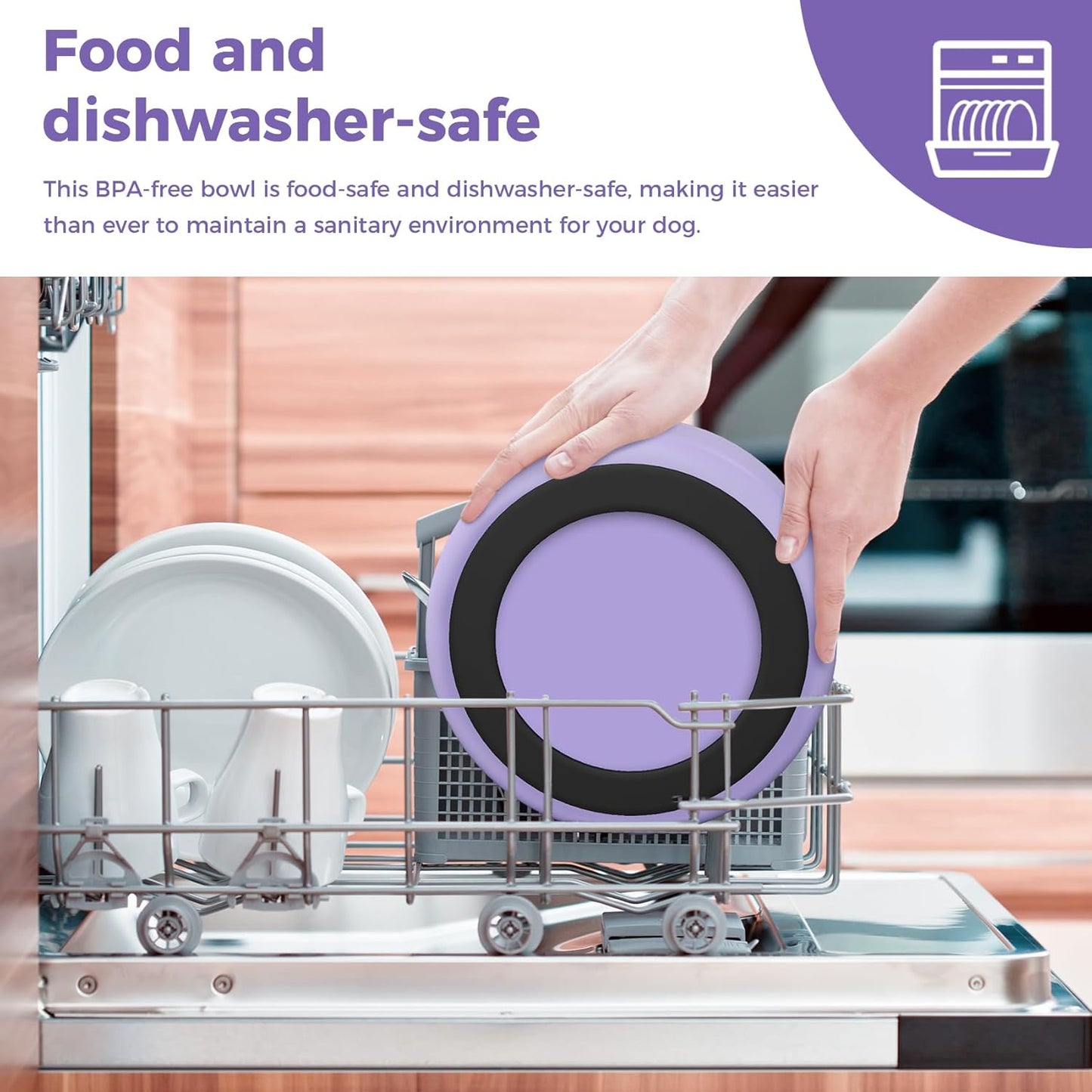 Dog Bowl, Stainless Steel Dog Food and Water Bowl with Non Slip Quiet Bottom, Easy to Clean, Dishwasher Safe, 40oz, Light Purple