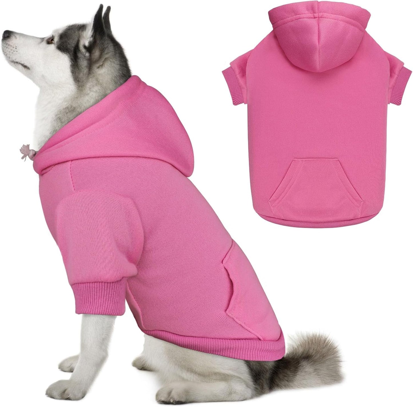 Dog Hoodie Dog Sweaters for Large Dogs Dog Sweater Solid Soft Brushed Fleece Dog Clothes Dog Hoodie Sweatshirt with Pocket(Pink-XXL)