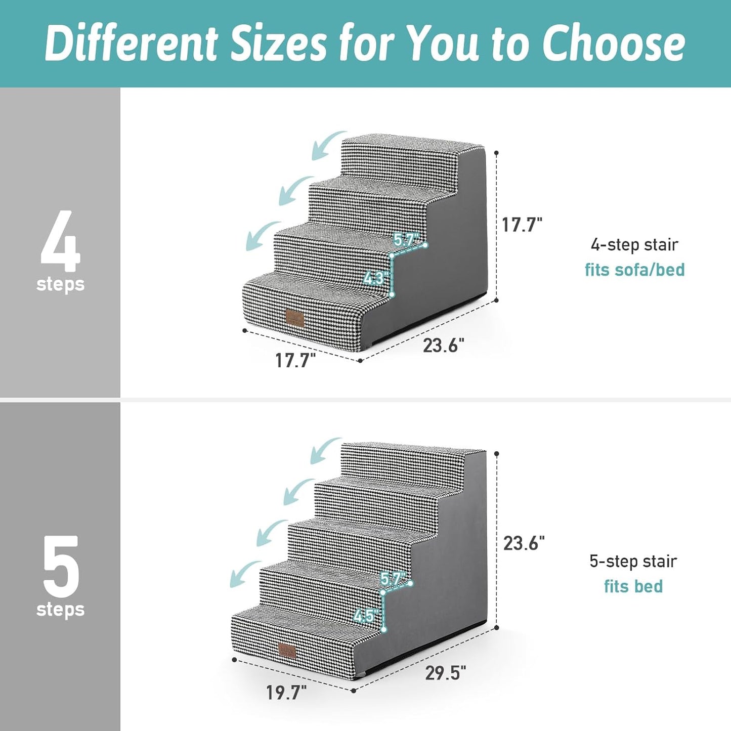 Dog Stairs for Small Dogs, 4 Tier Wider Pet Stairs for Couch and Beds, 17.7" H Non-Slip Dog Steps for Old Cats, Puppy, Small Medium Dogs, 17.7x23.6x17.7 inch, White Black