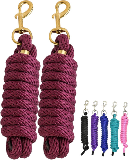 (Pack of 2) Nylon 8ft Lead Ropes for Horse Halters (Maroon)