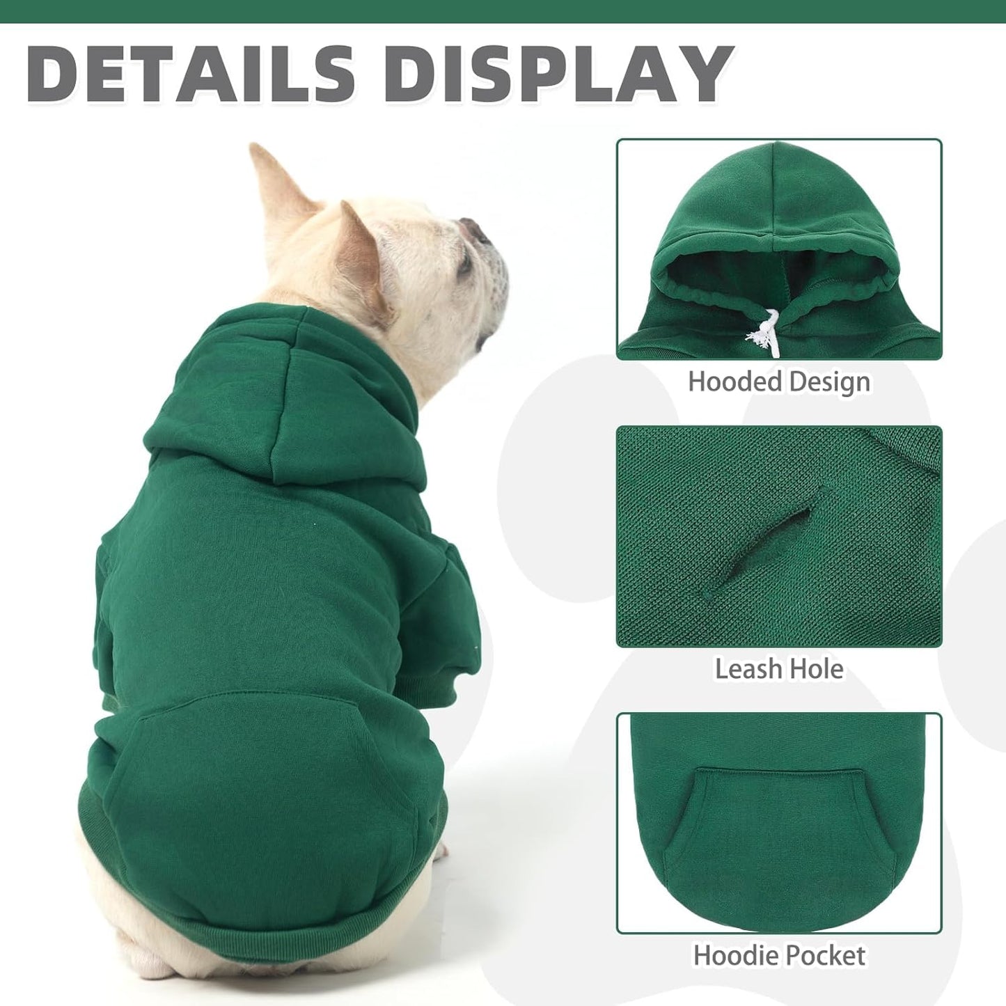 KOOLTAIL Basic Dog Hoodie - Soft & Warm Dog Hoodie Sweater with Leash Hole and Pocket, Dog Winter Coat, Cold Weather Clothes Sweatshirt for Small Medium Large Dogs Puppy Cat Boys Girls Deep Green XS
