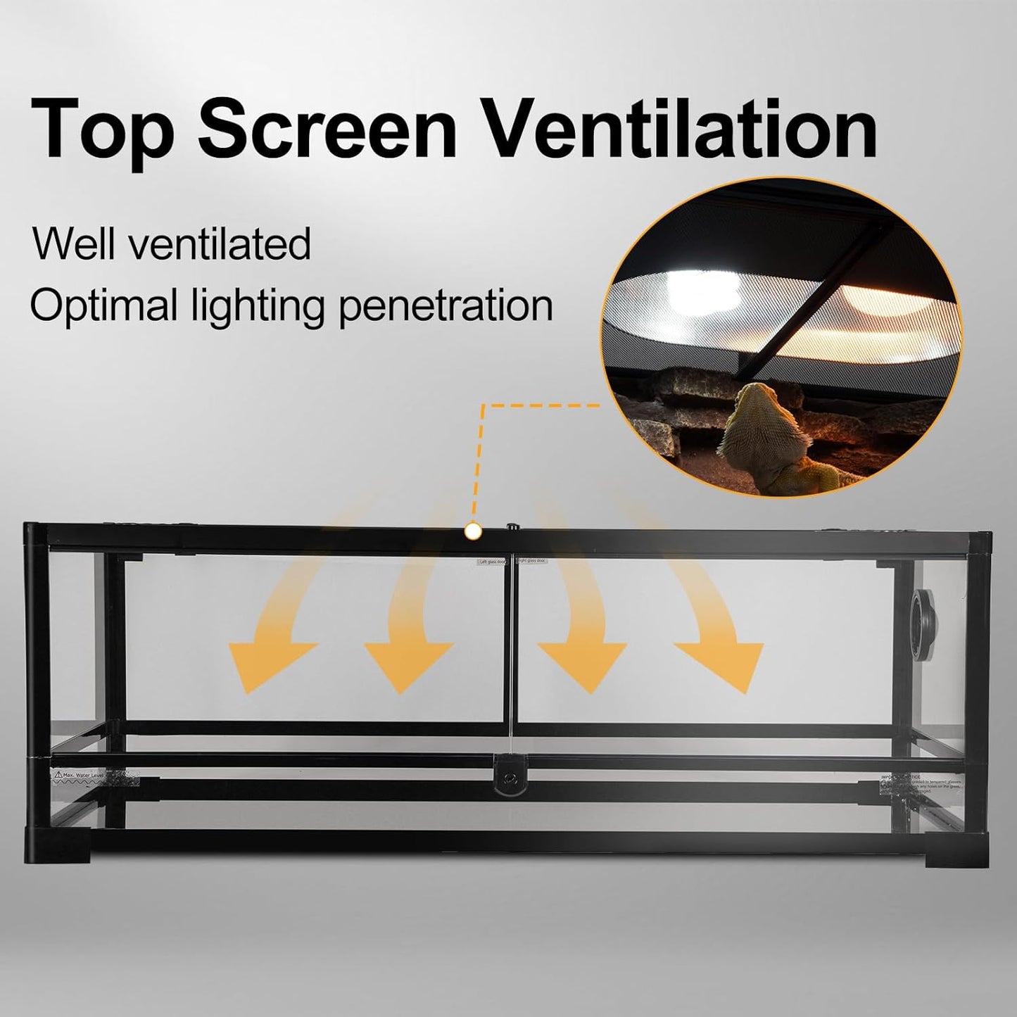 Tempered Glass Reptile Tank, 36" x 18"x 12" Front Opening Terrarium with Top Screen Ventilation & Water-Holding Bottom, 35 Gallon Reptile Enclosure for Bearded Dragon, Snake, Leopard Gecko
