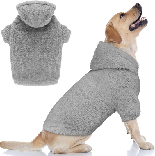 Fuzzy Dog Sweaters for Large Dogs Pet Hoodie Clothes Warm Soft Pet Coats Hooded Sweatshirt Dog Sweaters for Extra Large Dogs(Grey-XL)