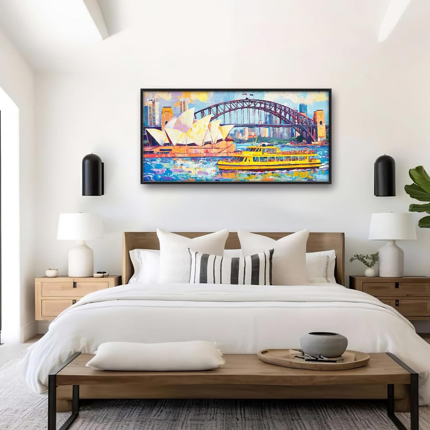 Extra Large Sydney Opera House Framed Wall Art for Living Room,Oversized Abstract Harbour Bridge Cityscape Pictures Wall Decor,Canvas Print Painting Modern Artwork Bedroom Office Bathroom 60L" x 30W"
