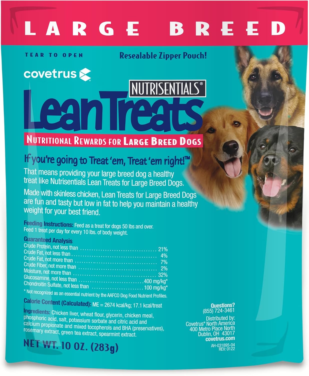 Covetrus Nutrisential Lean Treats for Large Dogs - Soft Dog Treats for Large Dogs - Nutritional Low Fat Bite Size - Chicken Flavor - 10oz - 8 Pack