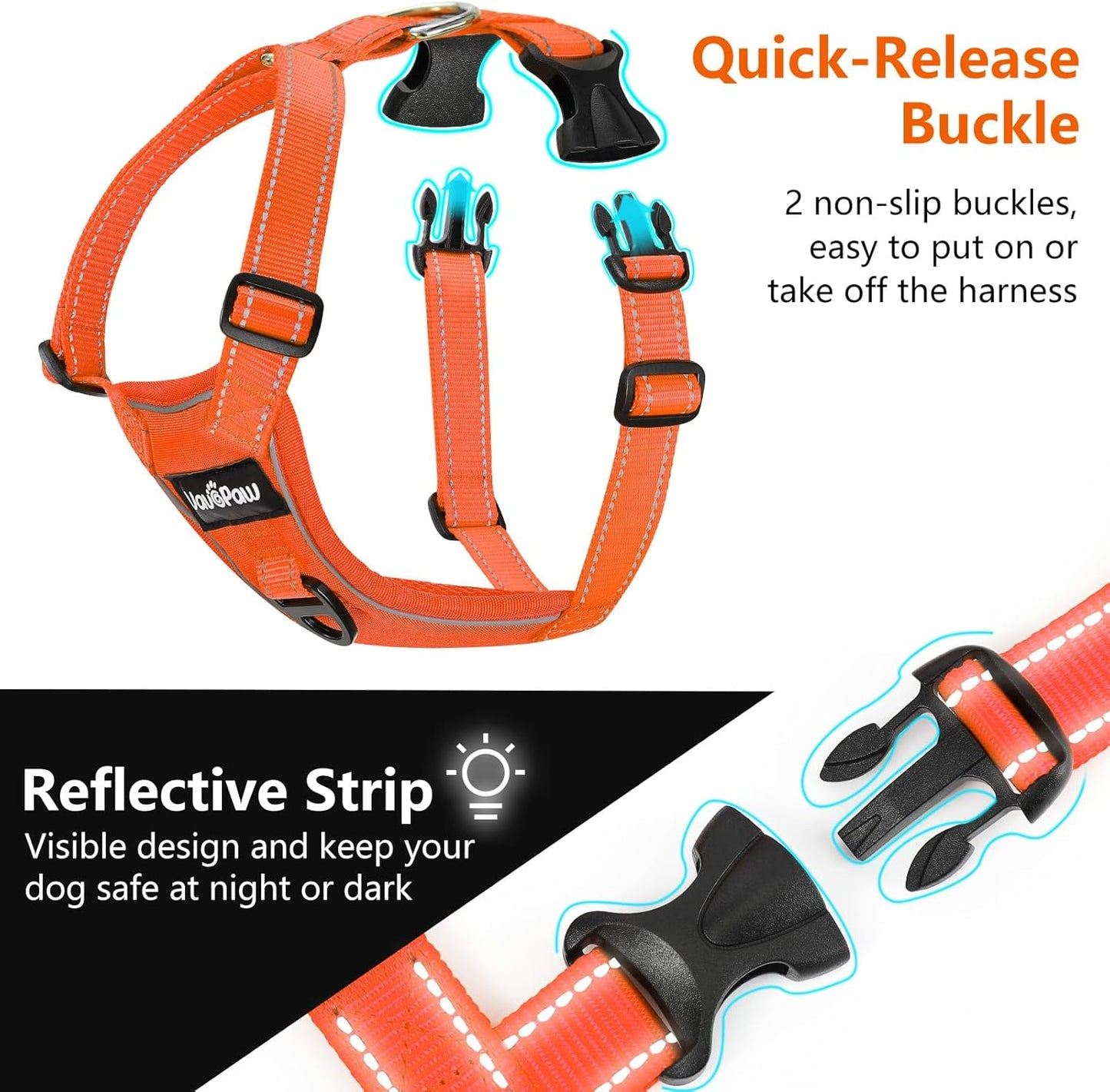 Dog Seat Belt Harness for Car, Dog Car Harness Adjustable Mesh Breathable & Dogs Seatbelt Safety Tether with Elastic Bungee for Small Medium Large Pets(Orange, S)