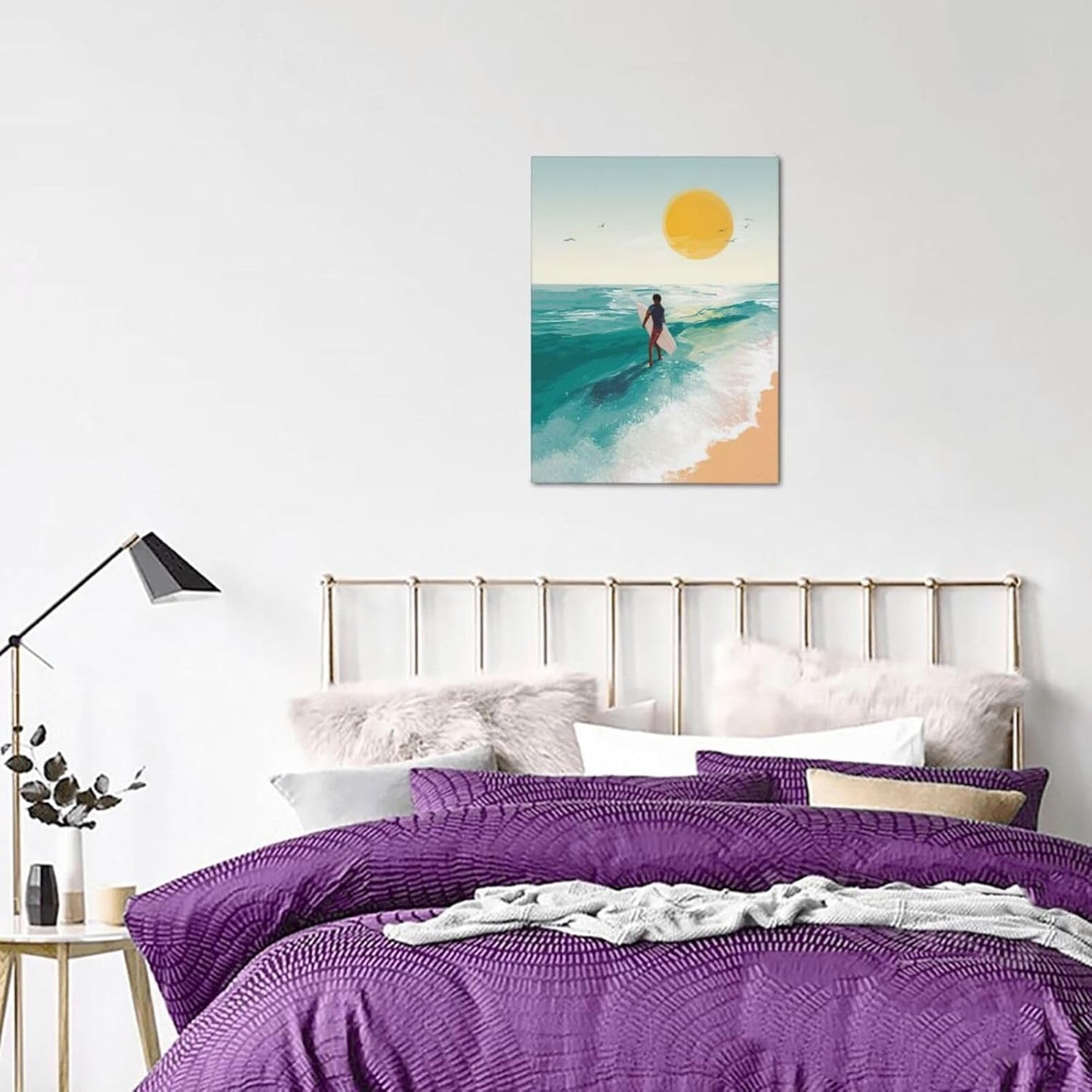 Beach Surfing Wall Art Ocean Coastal Wave Canvas Wall Decor Summer Nature Seascape Pictures Painting Print Framed Artwork Decorations for Bathroom Living Room Office Bedroom 12"x16"